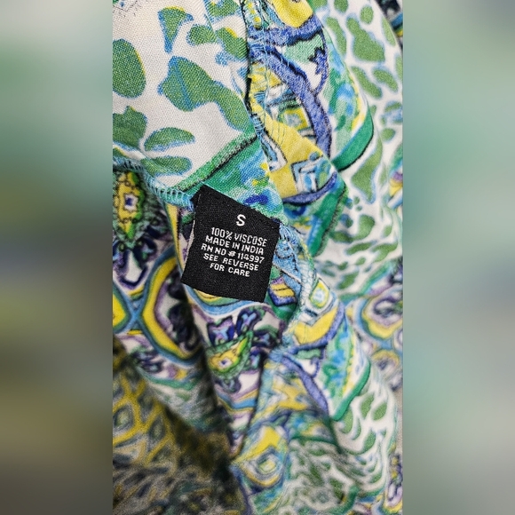 Tolani Collection Kimono Topper Blue Yellow Boho Ruffle Bell Sleeve Size Small - Picture 6 of 13